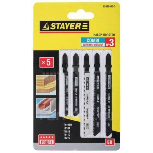 Набор STAYER "PROFI" Пилки "УНИВЕРСАЛ №1" для эл/лобзика, по дереву, EU-хвост., 5шт