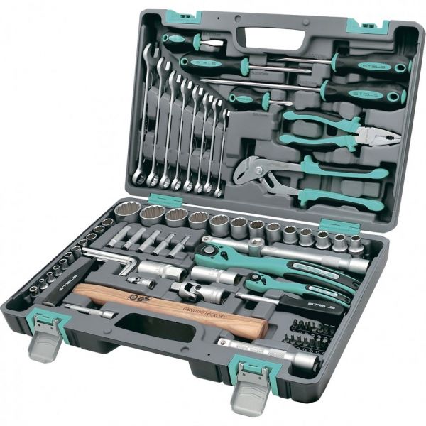Набор инструментов, 1/2",3/8", 1/4", CrV, пластиковый кейс 142 предм.// Stels